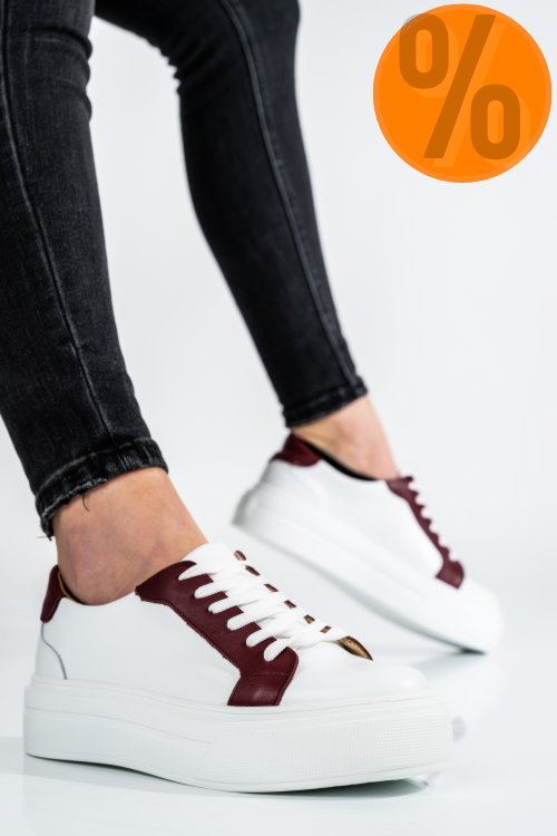 Pantofi sport dama piele naturala alb visiniu 3s77001