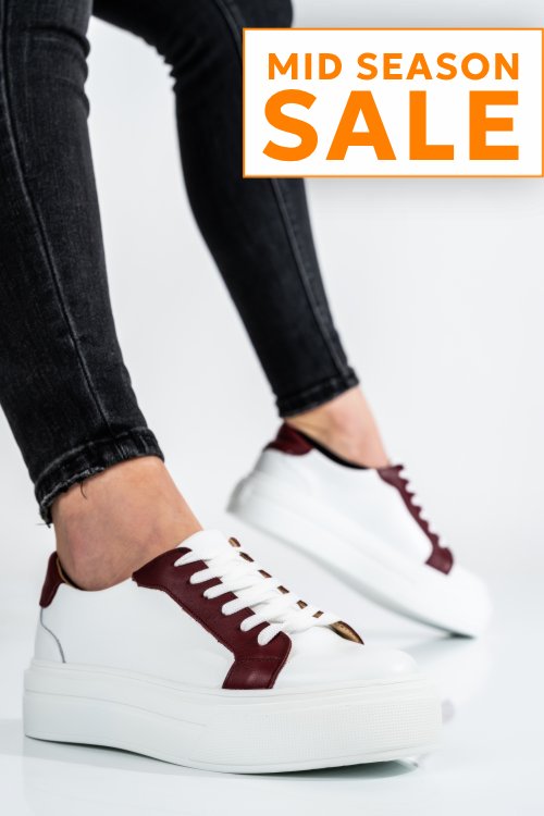 Pantofi sport dama piele naturala alb visiniu 3s77001
