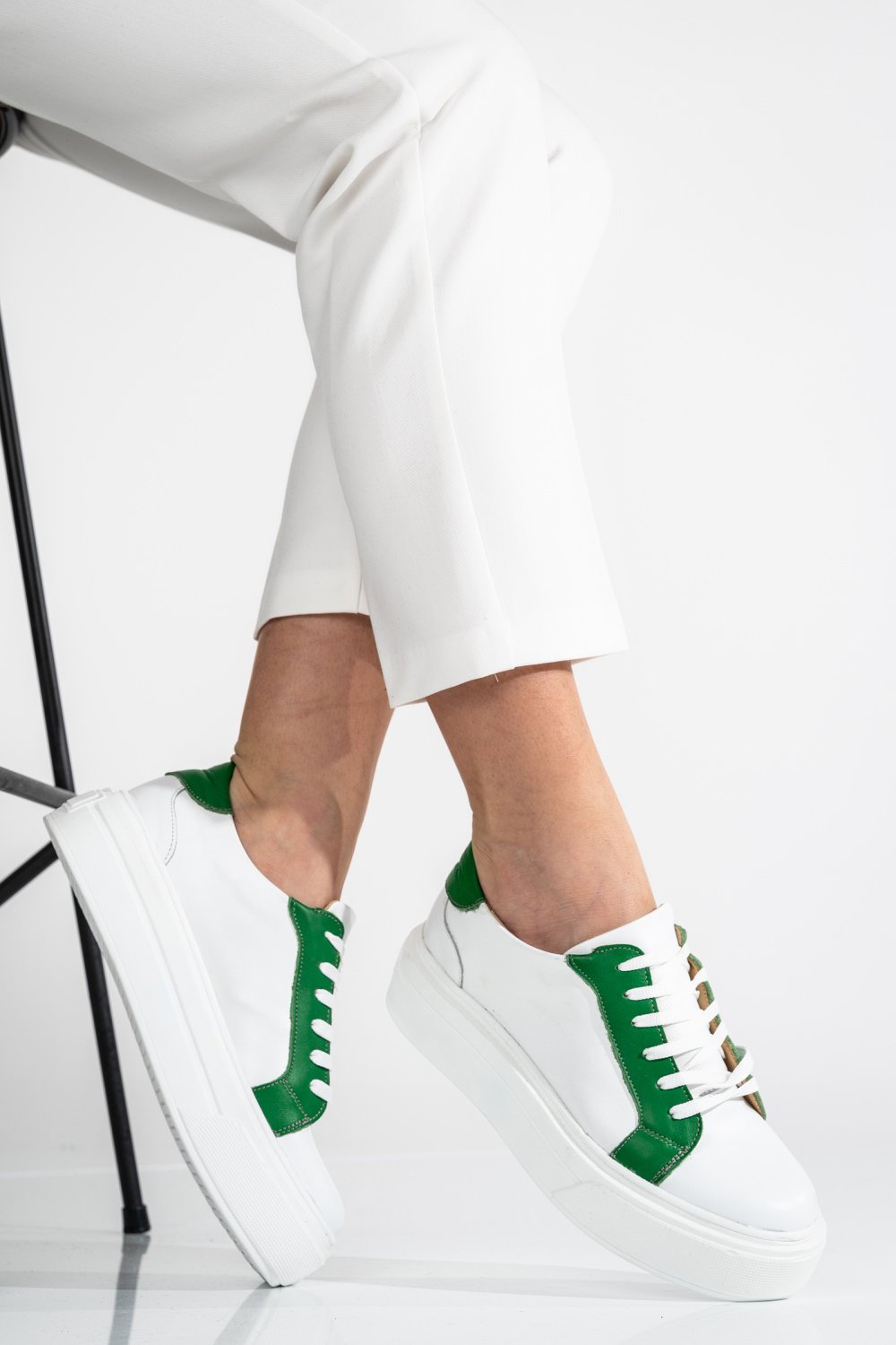 PANTOFI SPORT DAMA PIELE NATURALA WHITE GREEN 3S77001
