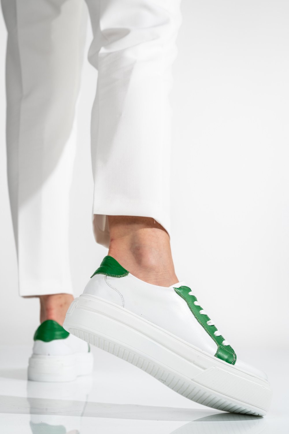 PANTOFI SPORT DAMA PIELE NATURALA WHITE GREEN 3S77001