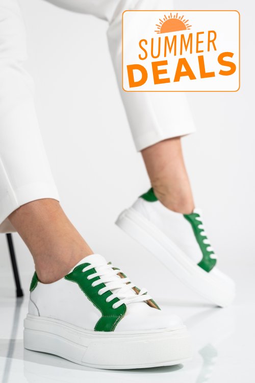 Pantofi sport dama piele naturala white green 3s77001