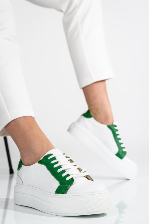 Pantofi sport dama piele naturala white green 3s77001