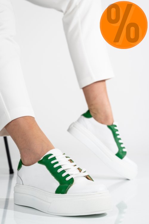 Pantofi sport dama piele naturala white green 3s77001