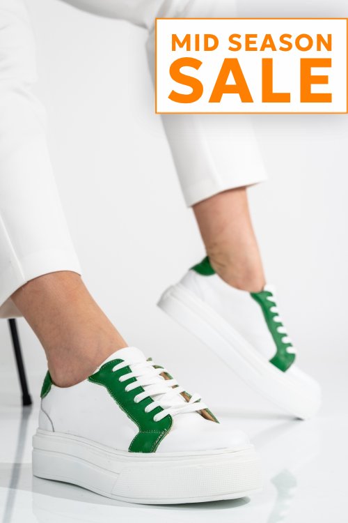 Pantofi sport dama piele naturala white green 3s77001