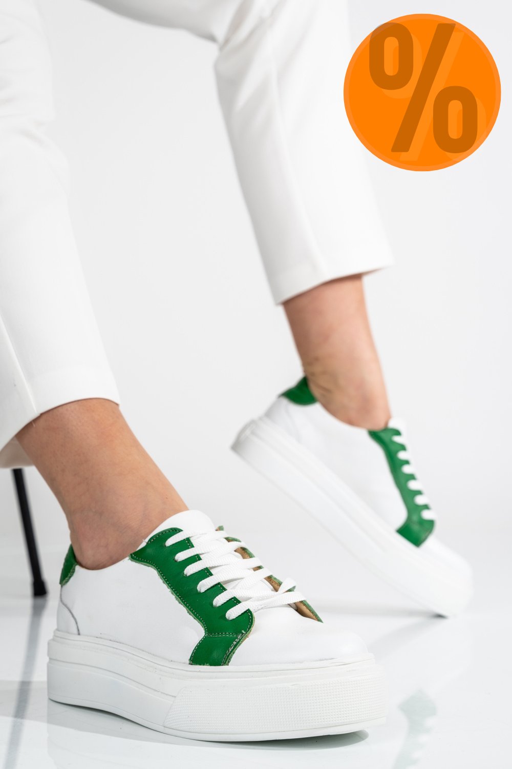 PANTOFI SPORT DAMA PIELE NATURALA WHITE GREEN 3S77001