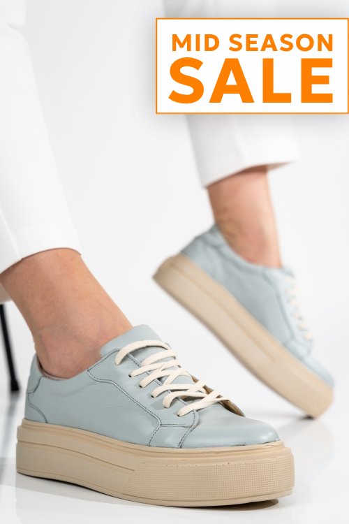 Pantofi sport dama piele naturala bleu talpa bej 3s77001