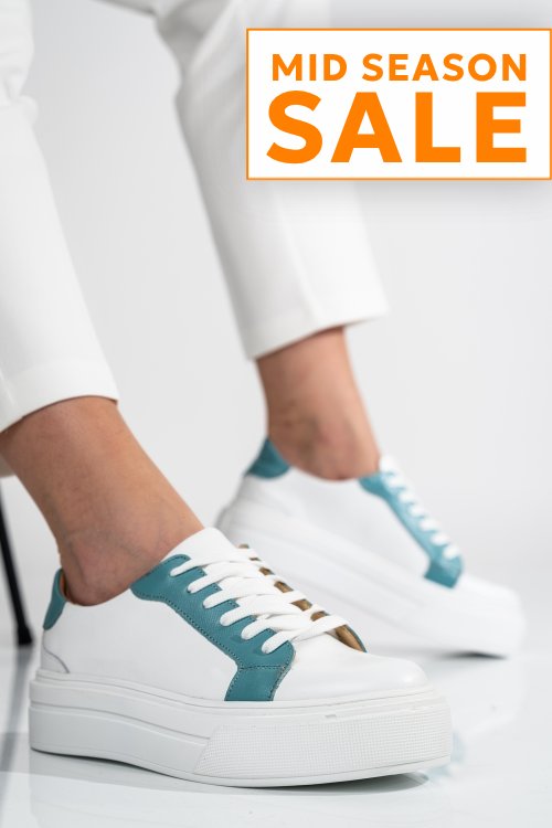 Pantofi sport dama piele naturala alb turcoaz 3s77001