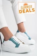 PANTOFI SPORT DAMA PIELE NATURALA ALB TURCOAZ 3S77001