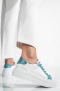 PANTOFI SPORT DAMA PIELE NATURALA ALB TURCOAZ 3S77001