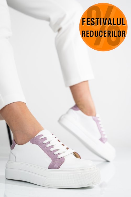 Pantofi sport dama piele naturala white purple 3s77000