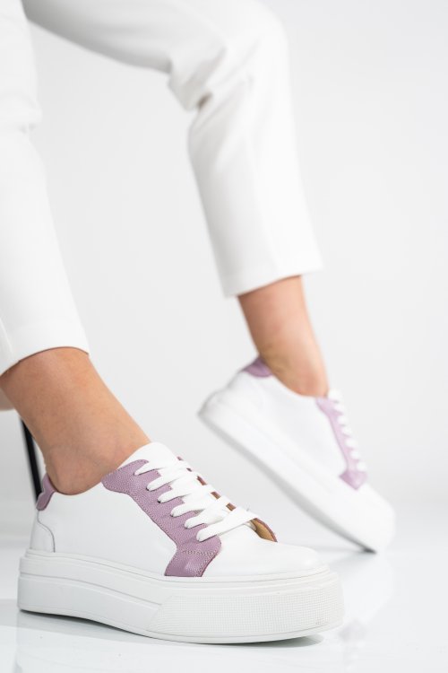 Pantofi sport dama piele naturala white purple 3s77000
