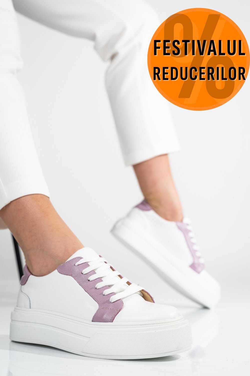 PANTOFI SPORT DAMA PIELE NATURALA WHITE PURPLE 3S77000