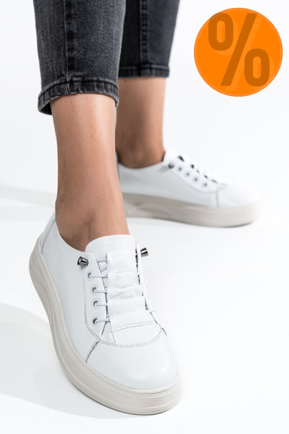 PANTOFI SPORT ALBI PIELE NATURALA 2S7731683NP