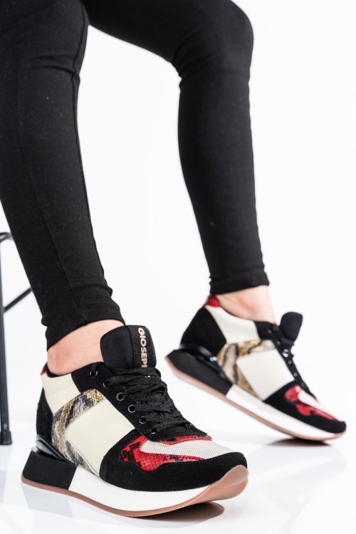 Pantofi sport negru bej piele naturala 60481