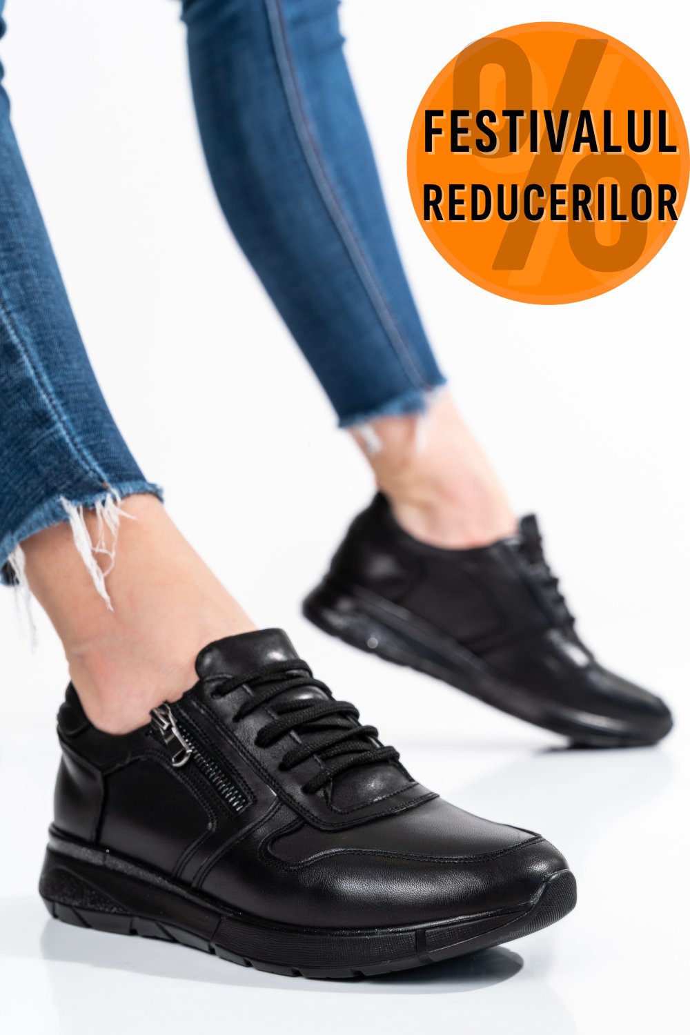 PANTOFI SPORT NEGRI PIELE NATURALA 231687NP