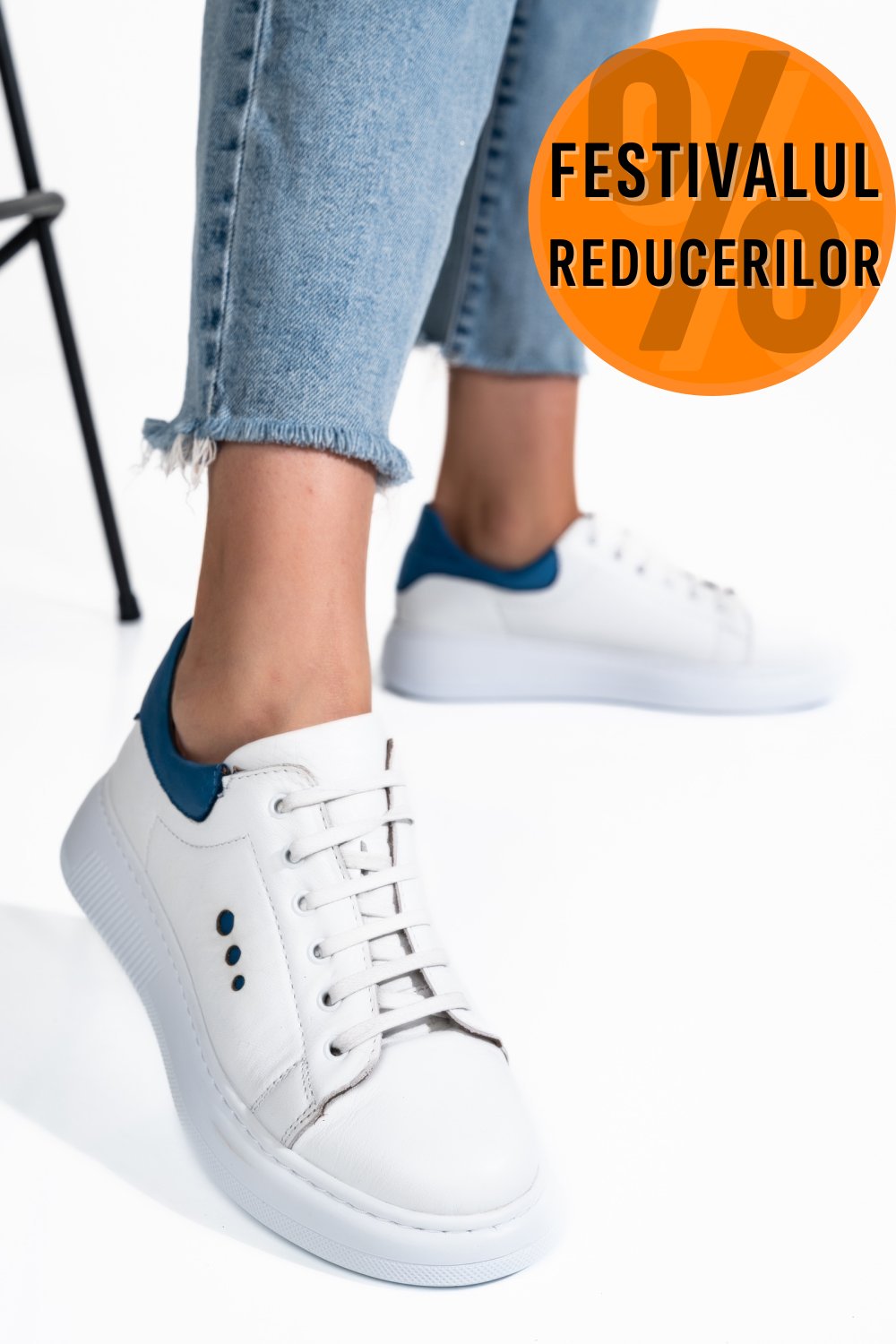 PANTOFI SPORT ALB ALBASTRU PIELE NATURALA BS77GO109