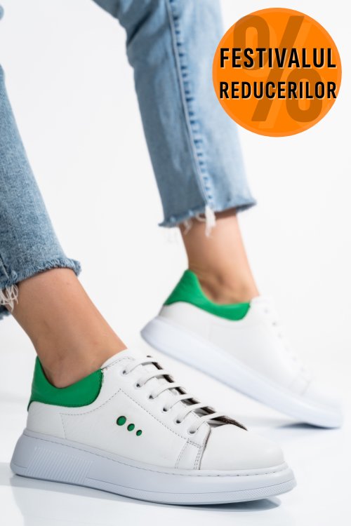 Pantofi sport alb verde piele naturala bs77go109