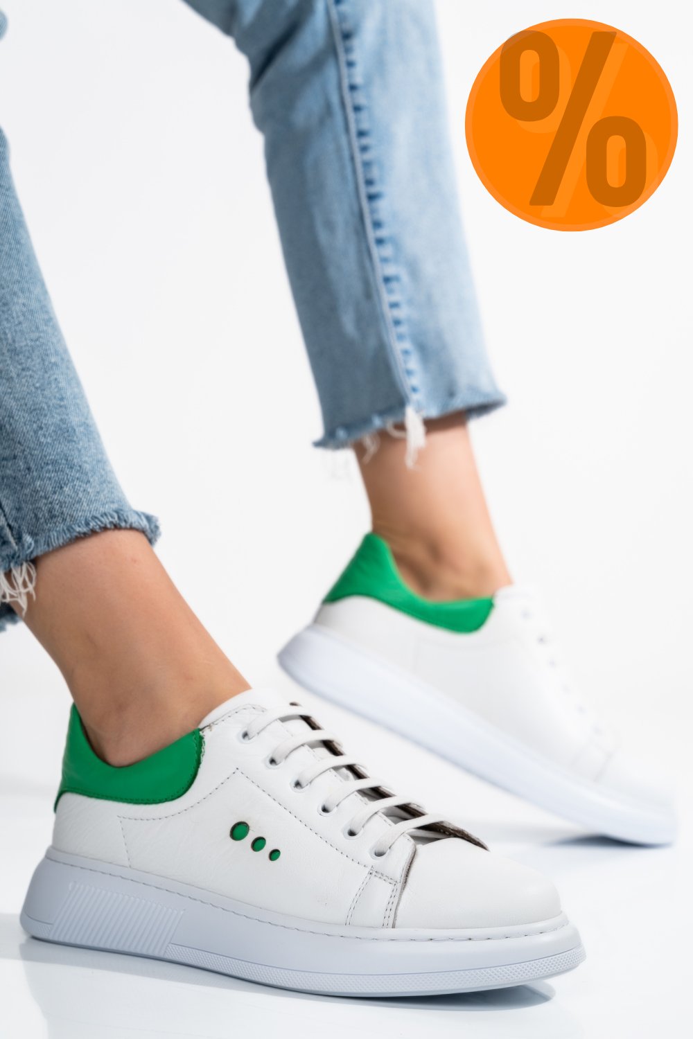PANTOFI SPORT ALB VERDE PIELE NATURALA BS77GO109