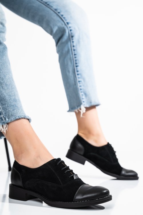 Pantofi casual femei piele naturala intoarsa negri 1s7709