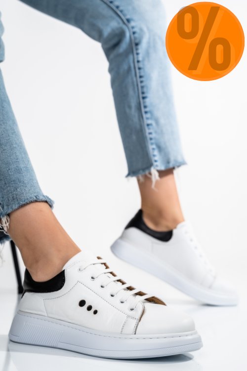 Pantofi sport femei piele naturala alb negru bs77go109