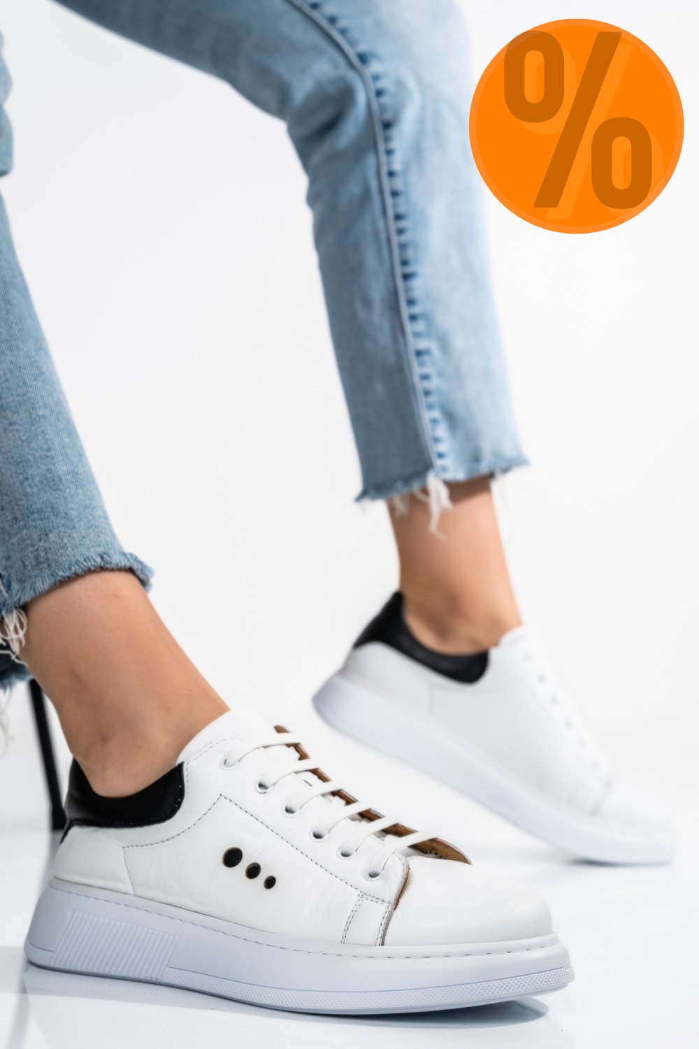 PANTOFI SPORT FEMEI PIELE NATURALA ALB NEGRU BS77GO109