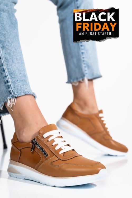 Pantofi sport maro piele naturala 231687np
