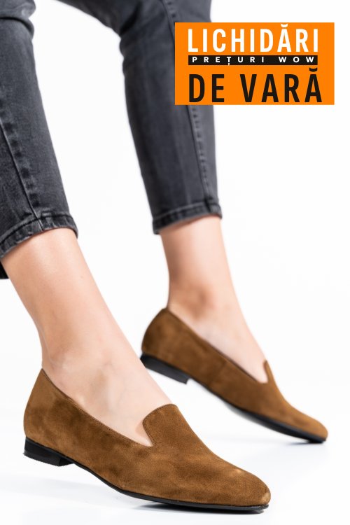 Balerini taupe piele naturala intoarsa 4s7765