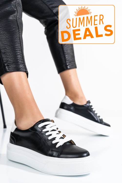 Pantofi sport femei piele naturala negru alb 3s77000