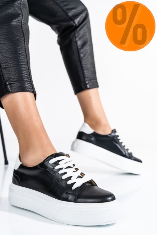 Pantofi sport femei piele naturala negru alb 3s77000