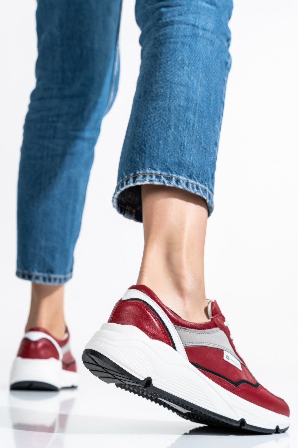 PANTOFI SPORT ROSU GRI PIELE NATURALA 3S7755265
