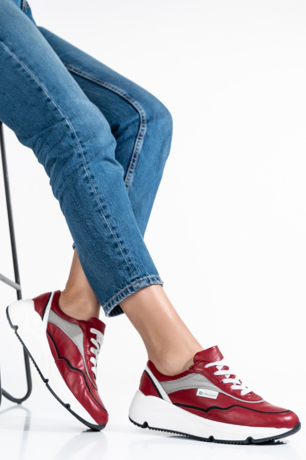 PANTOFI SPORT ROSU GRI PIELE NATURALA 3S7755265