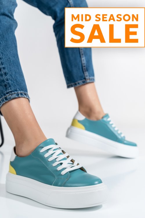 Pantofi sport bleu galben piele naturala 3s77005b