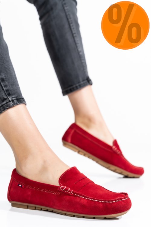Mocasini rosii piele naturala intoarsa us77b04-3102