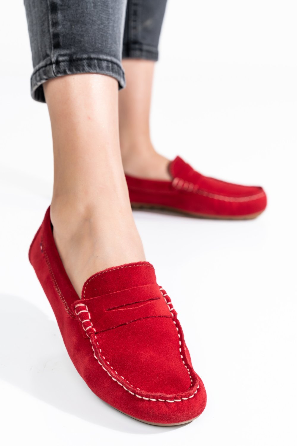 MOCASINI ROSII PIELE NATURALA INTOARSA US77B04-3102