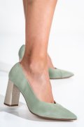 PANTOFI DAMA PIELE NATURALA INTOARSA VERZI CU TOC 93-0263-120