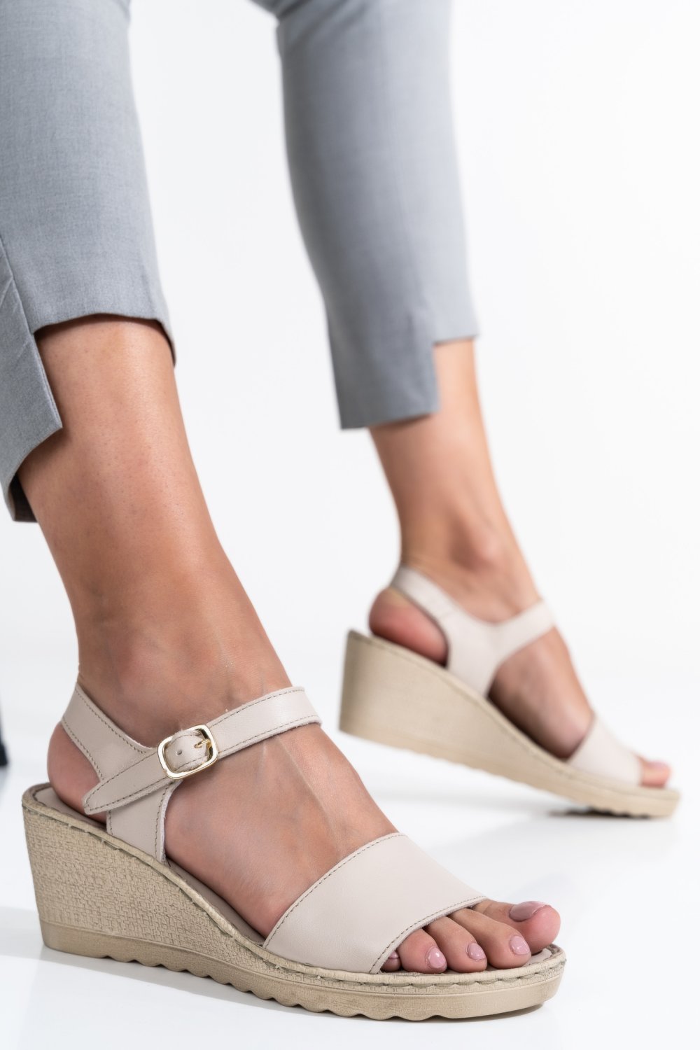 SANDALE BEJ PIELE NATURALA 2153723