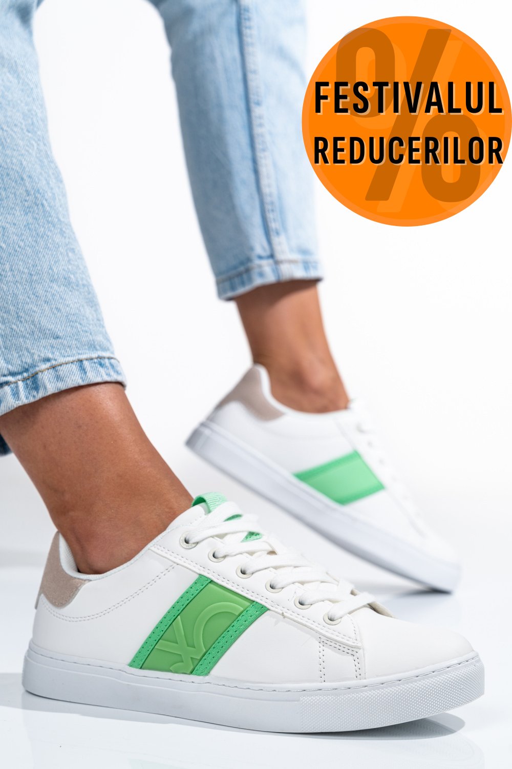 BENETON, PANTOFI SPORT WHITE GREEN BTW314120