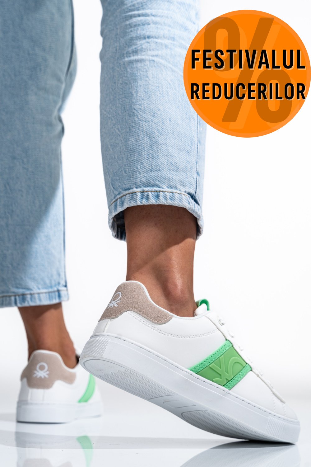 BENETON, PANTOFI SPORT WHITE GREEN BTW314120