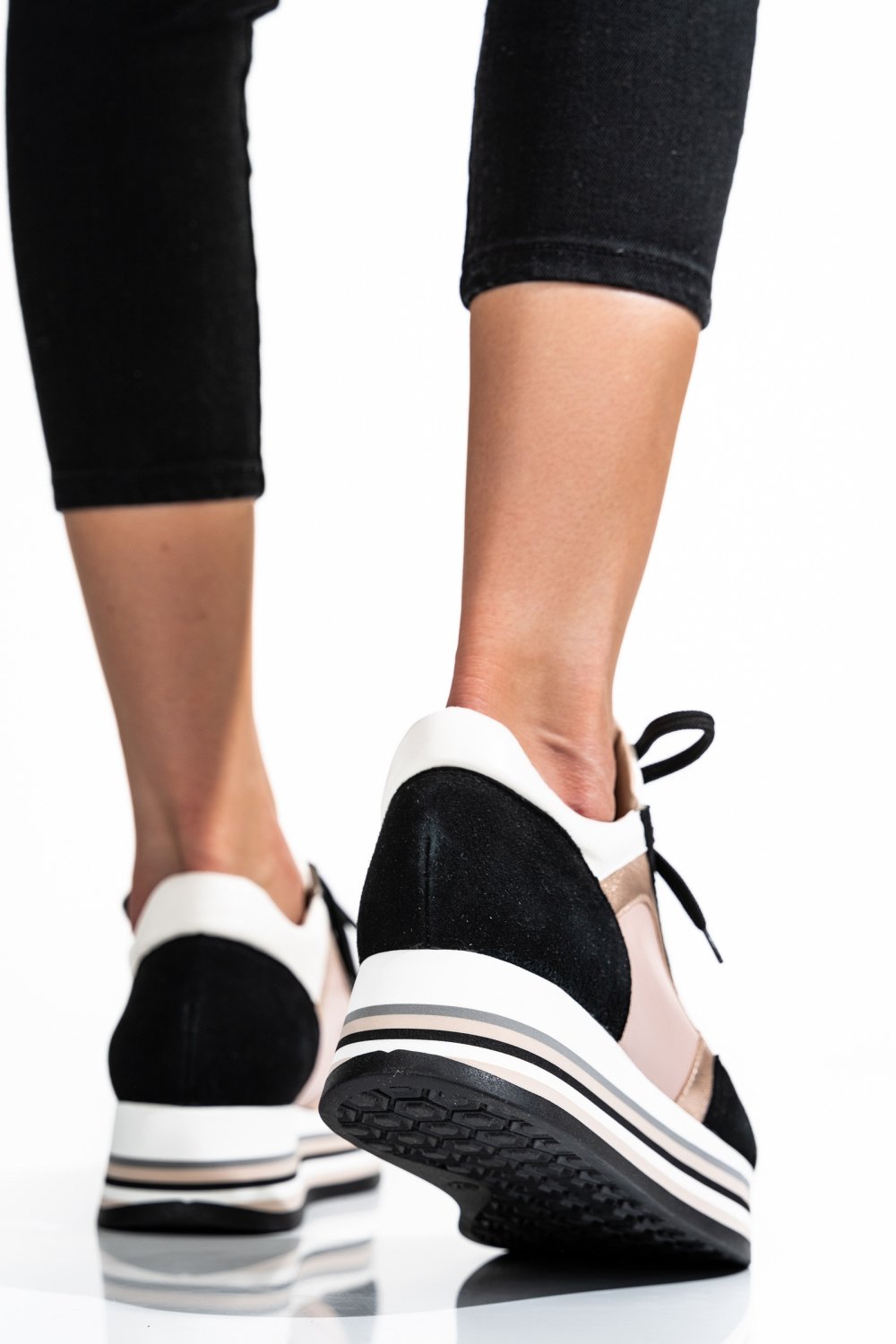 SNEAKERS NEGRU ROZ PIELE NATURALA INTOARSA 1836P-041