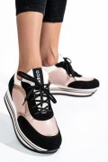 SNEAKERS NEGRU ROZ PIELE NATURALA INTOARSA 1836P-041