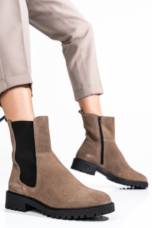Ghete femei piele naturala intoarsa taupe 2s77ns0011301