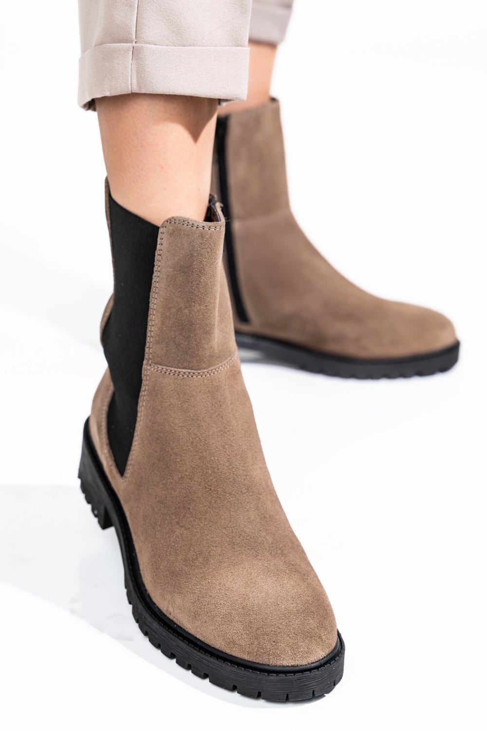 GHETE FEMEI PIELE NATURALA INTOARSA TAUPE 2S77NS0011301
