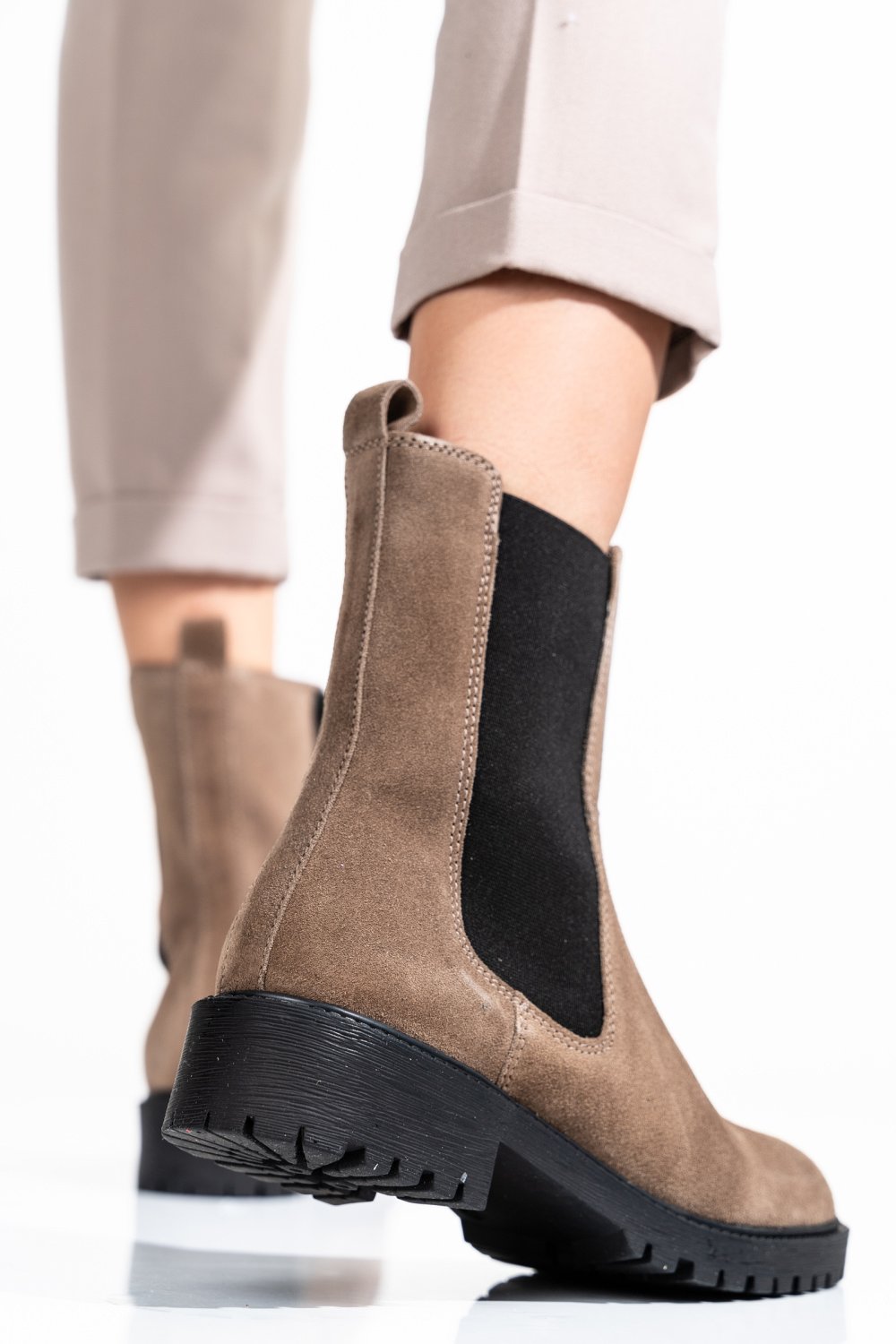 GHETE FEMEI PIELE NATURALA INTOARSA TAUPE 2S77NS0011301