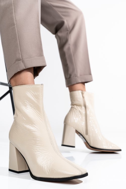 Botine dama piele naturala bej cu toc 192615