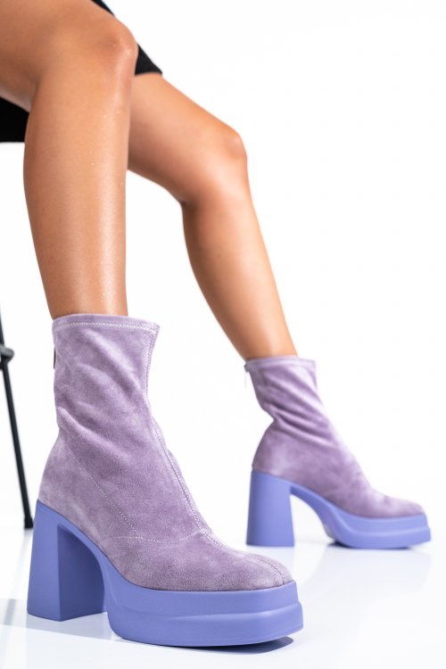 Botine femei piele naturala intoarsa mov  ob1591365