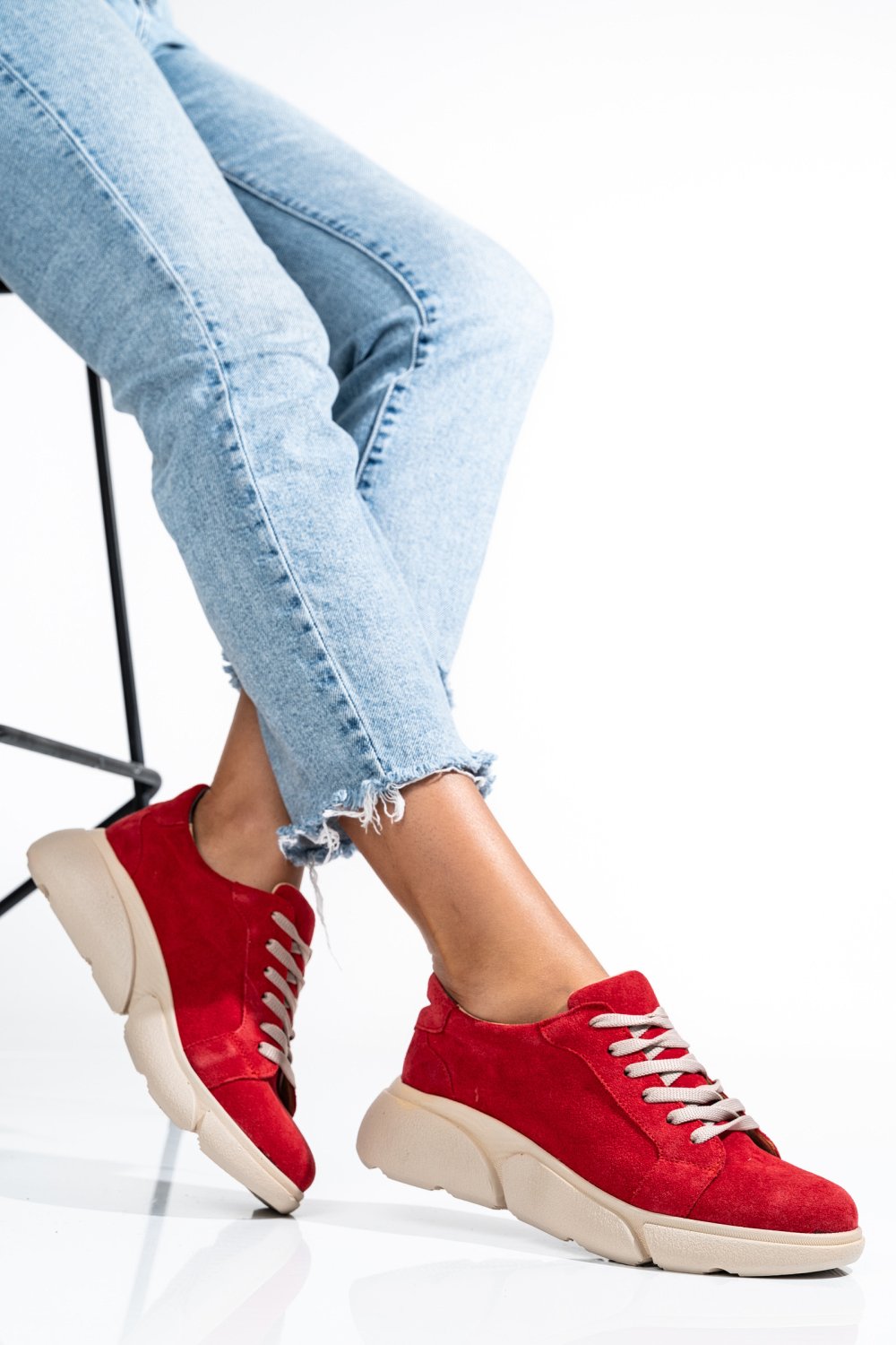 PANTOFI SPORT ROSII PIELE NATURALA INTOARSA 3S77011B