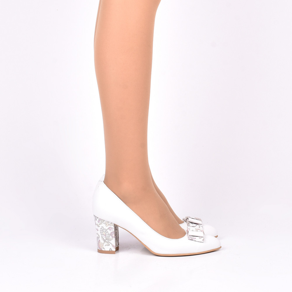 PANTOFI ALB FLORAL PIELE NATURALA IONY