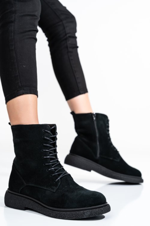 Ghete dama piele naturala intoarsa negre 2s7732-002sp