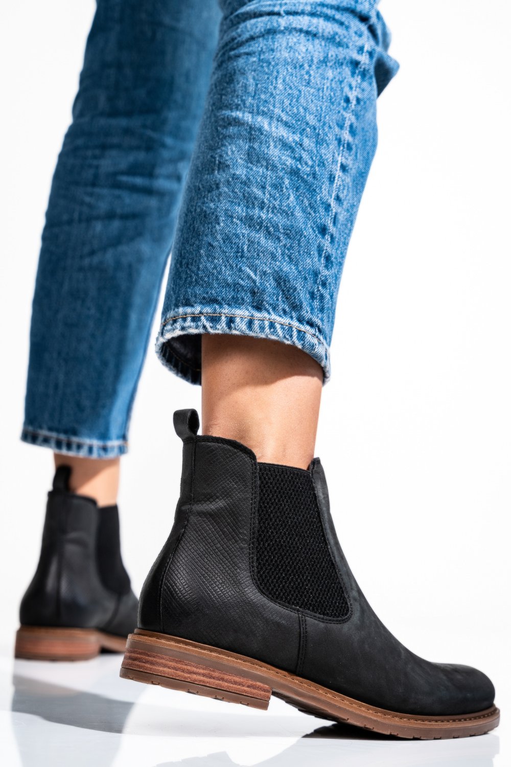 GHETE NEGRE SNK DAMA PIELE NATURALA BS77ELIN
