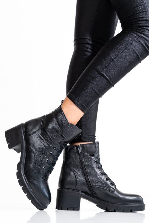 Ghete dama piele naturala negre cu toc mic 1s770800